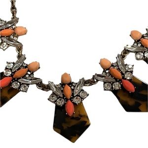 J. Crew Statement Necklace Gold tone Tortoise Clear Pink Rhinestones 18-21”